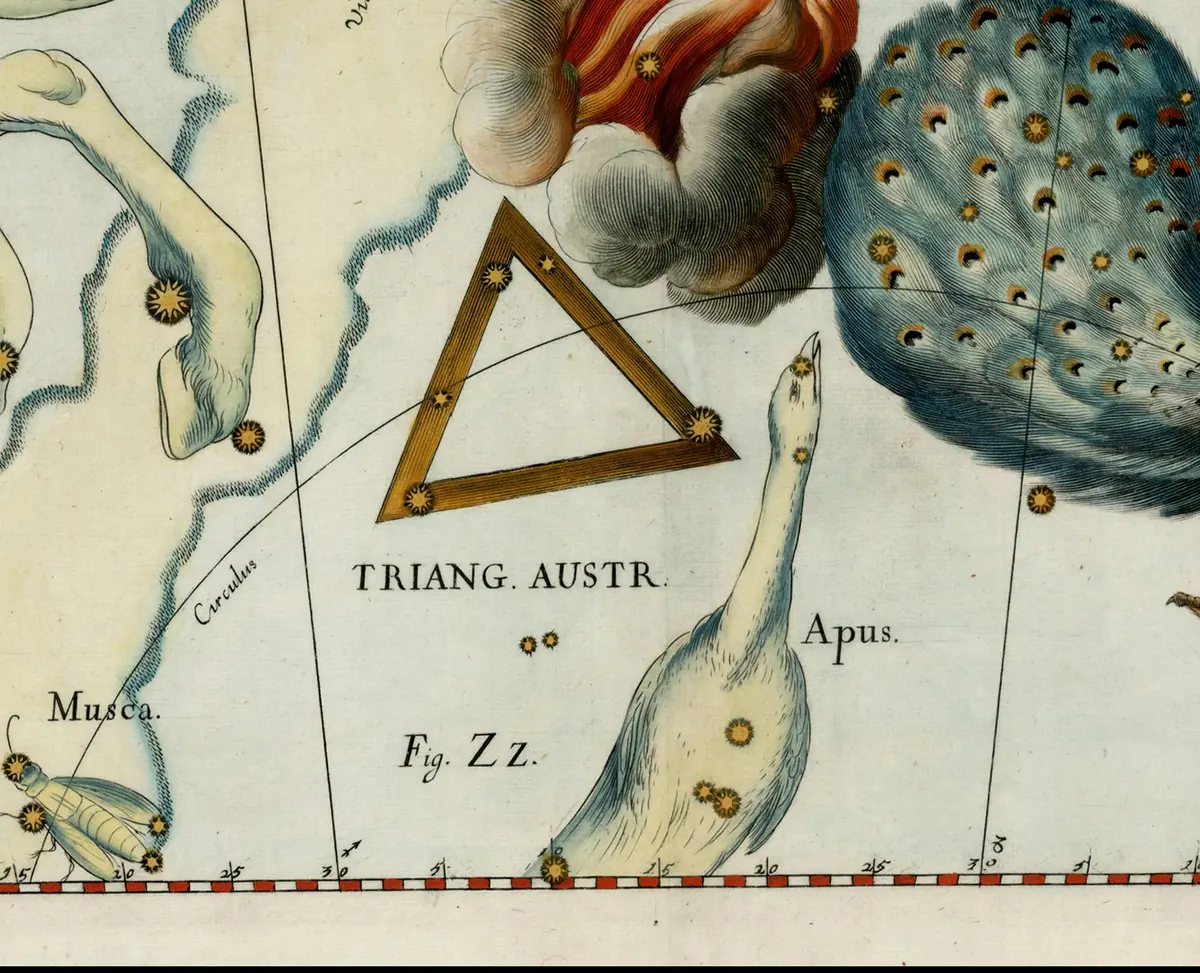 Apus as drawn by Johannes Hevelius in Firmamentum Sobiescianum, 1690.