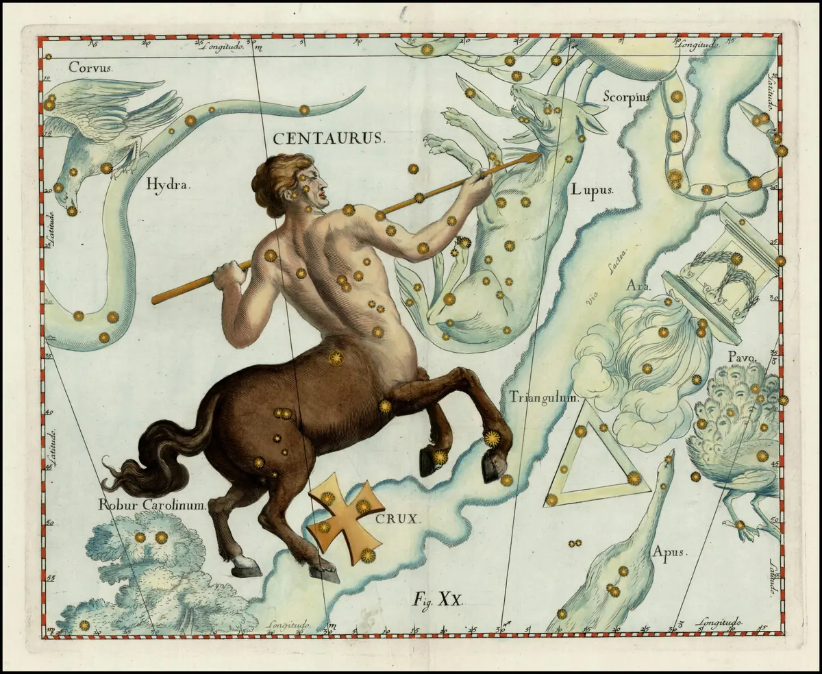 Centaurus as drawn by Johannes Hevelius in Firmamentum Sobiescianum, 1690.