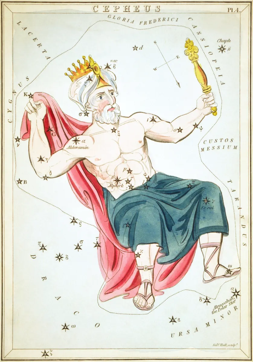 Cepheus as drawn by Sidney Hall in Urania's Mirror, 1824.