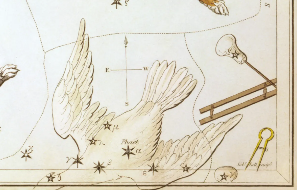 Columba as drawn by Sidney Hall in Urania's Mirror, 1824.