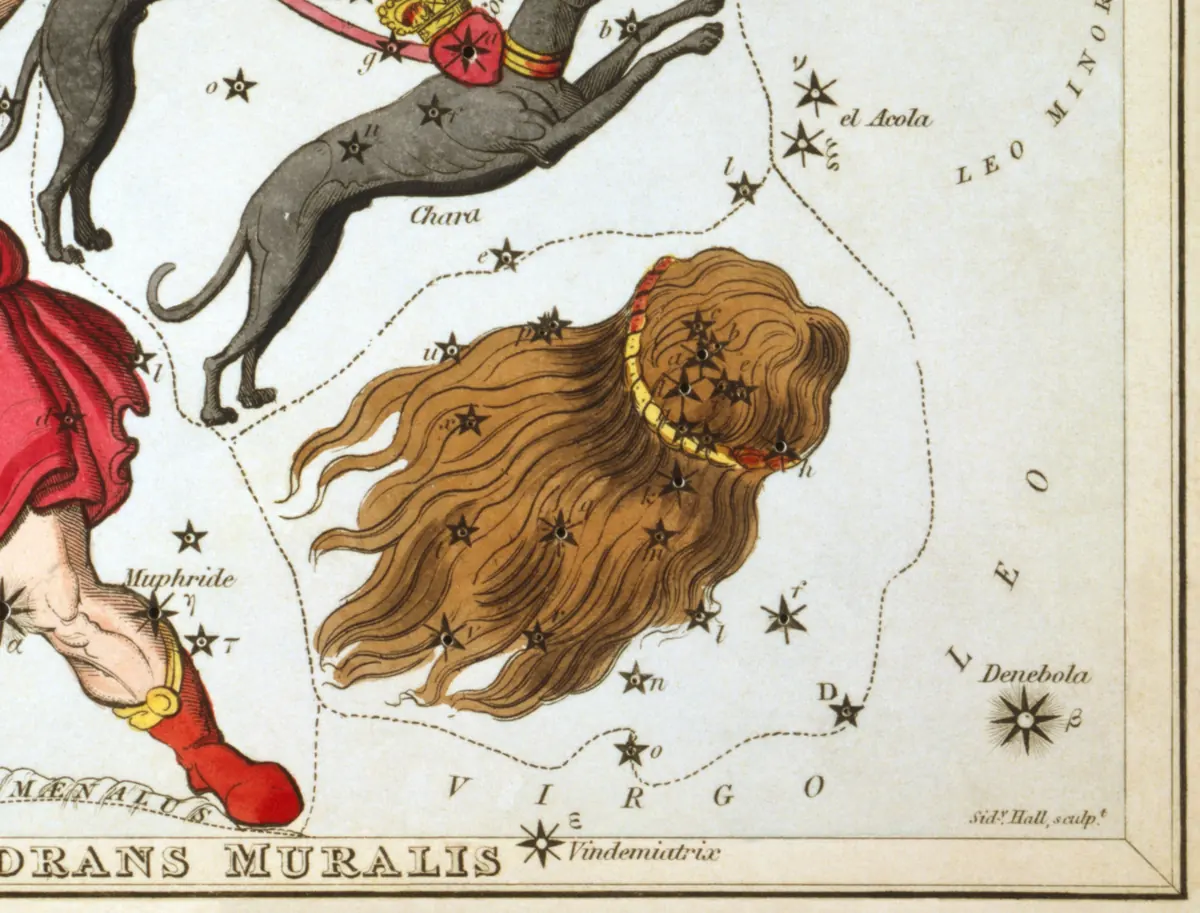 Coma Berenices as drawn by Sidney Hall in Urania's Mirror, 1824.