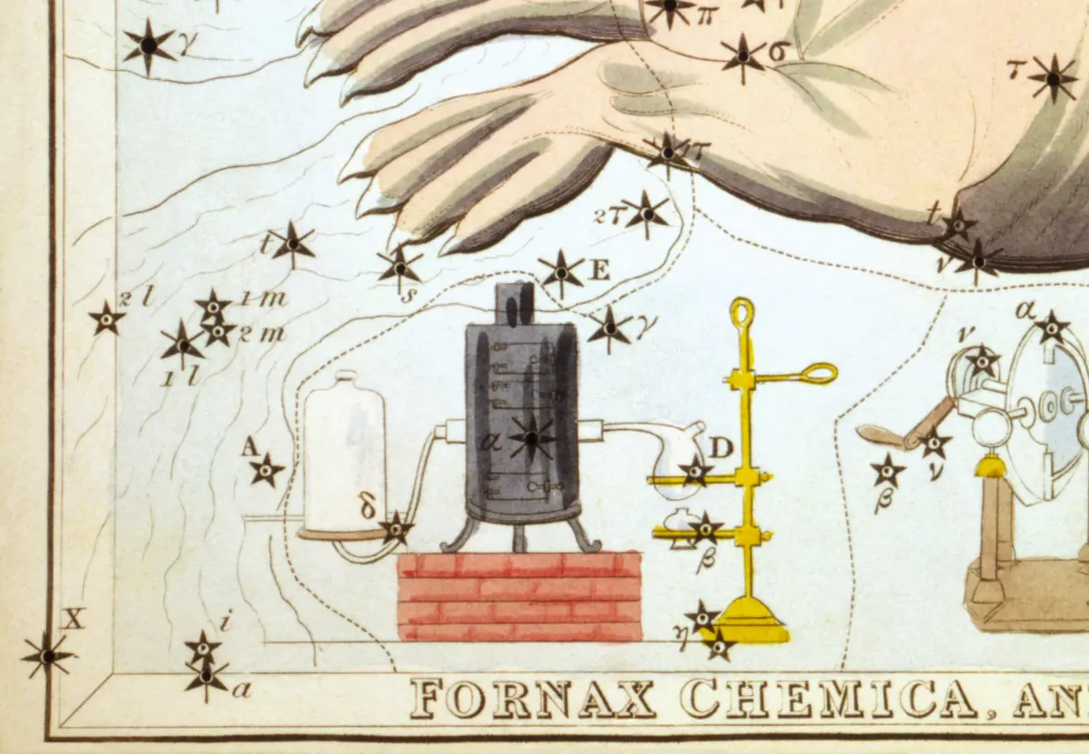 Fornax as drawn by Sidney Hall in Urania's Mirror, 1824.