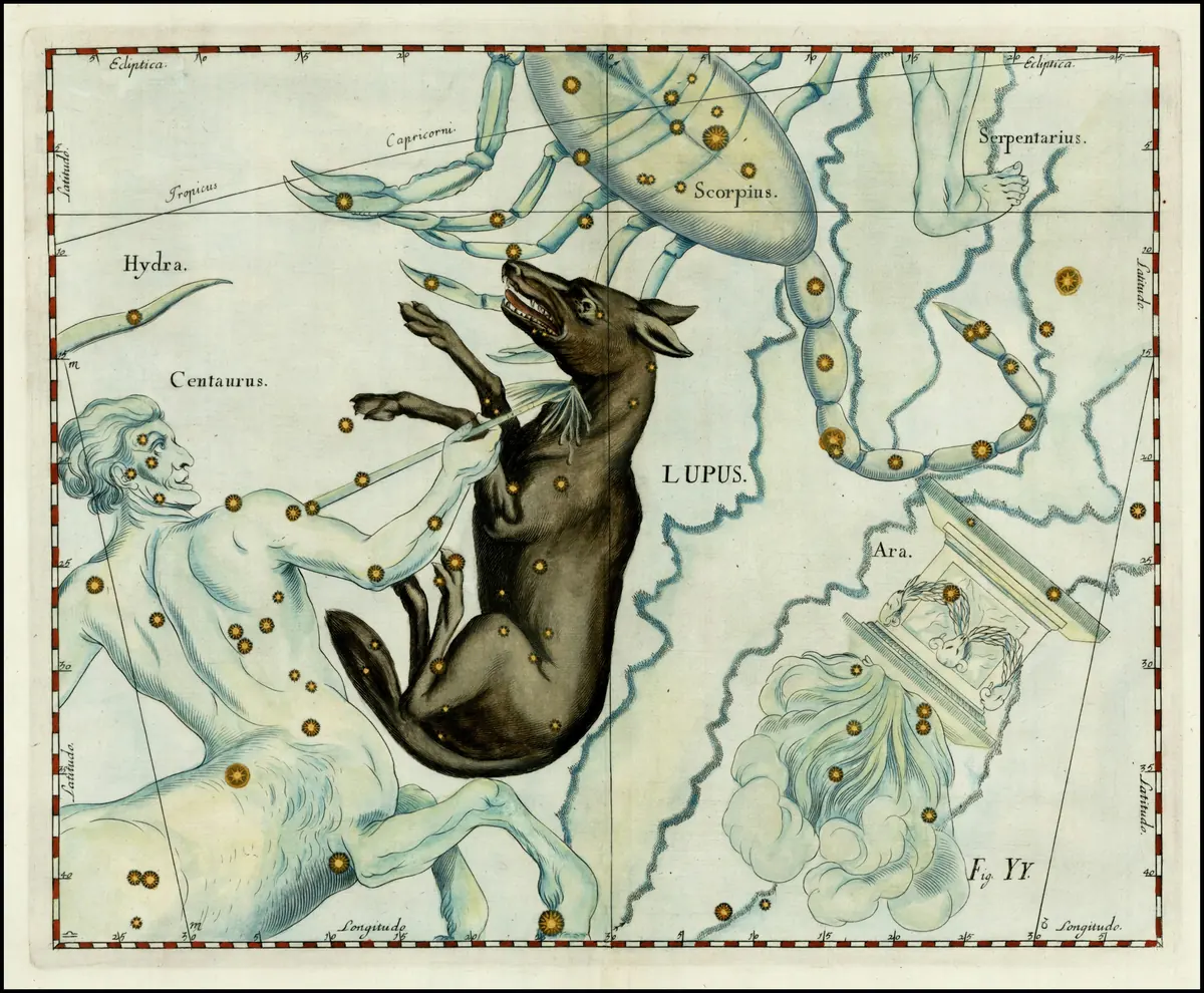 Lupus as drawn by Johannes Hevelius in Firmamentum Sobiescianum, 1690.