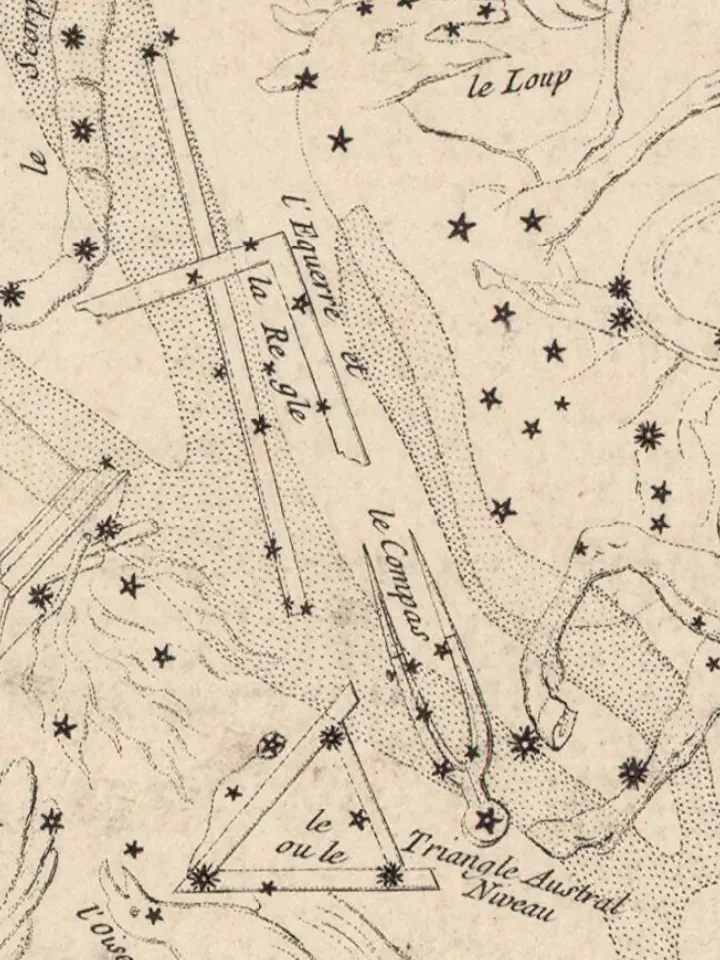 Norma as drawn by Nicolas-Louis de Lacaille in Planisphère contenant les constellations célestes, 1756.