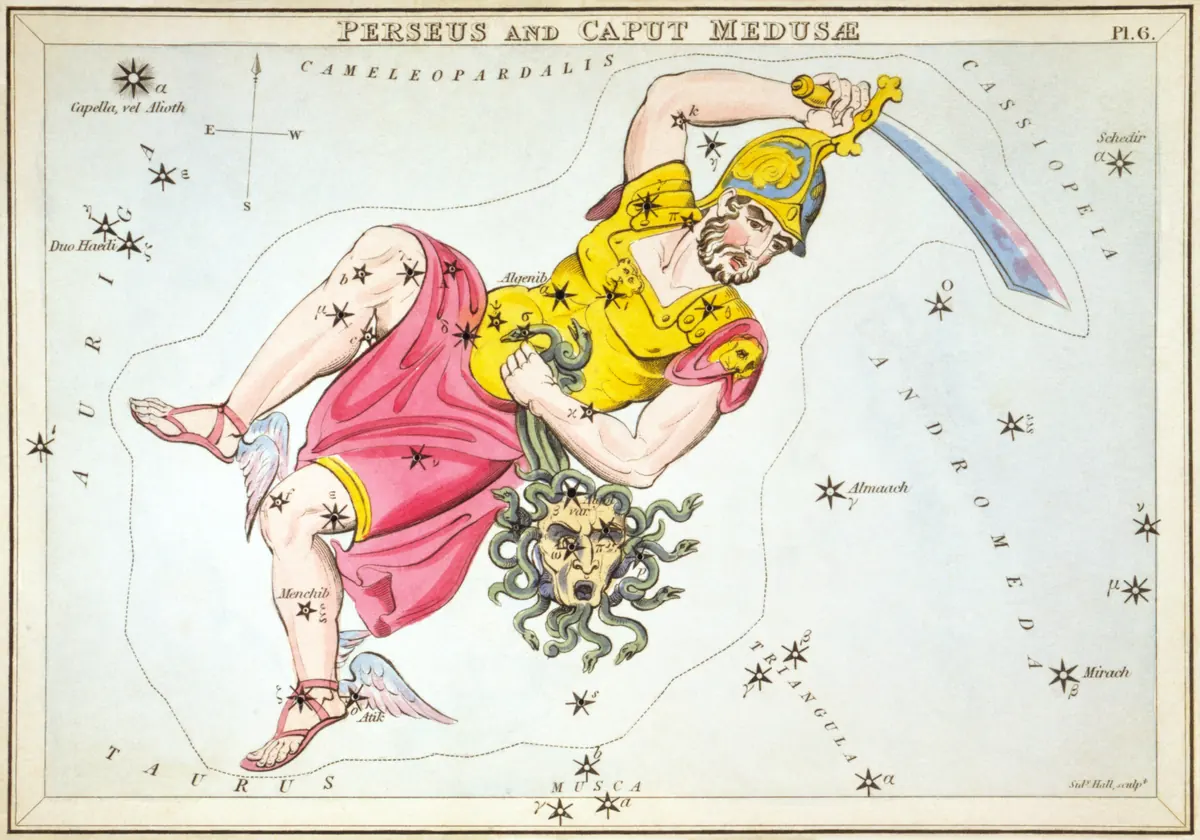 Perseus as drawn by Sidney Hall in Urania's Mirror, 1824.