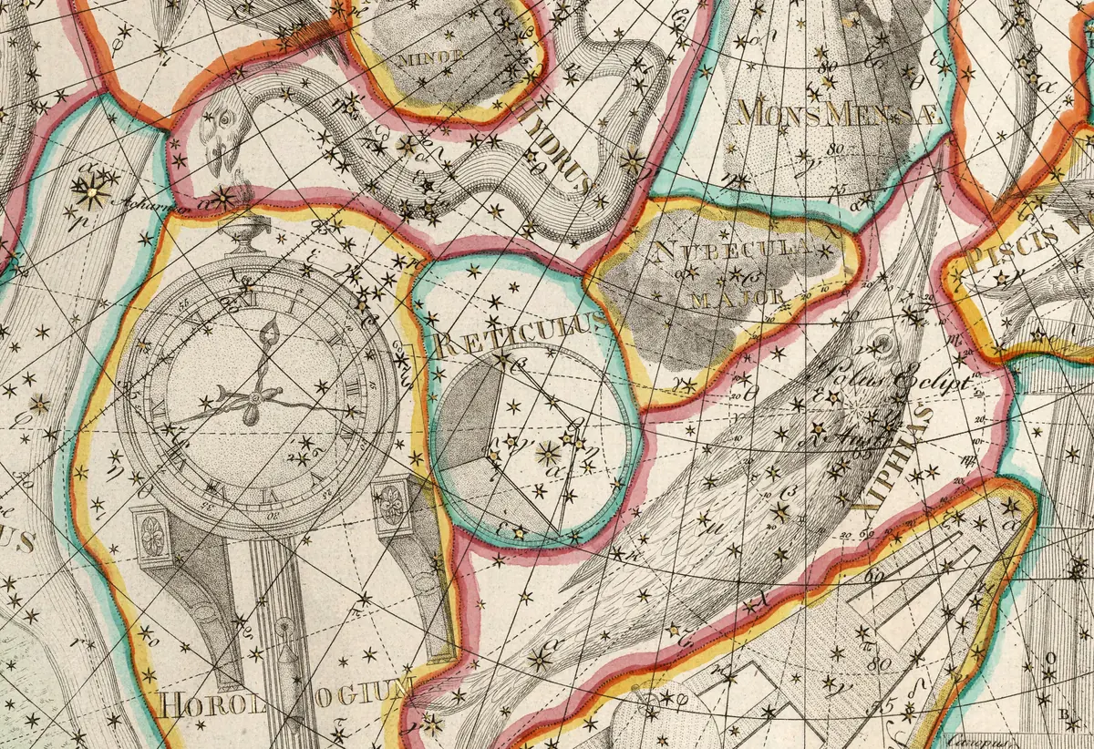 Reticulum as drawn by Johann Elert Bode in Uranographia, 1801.