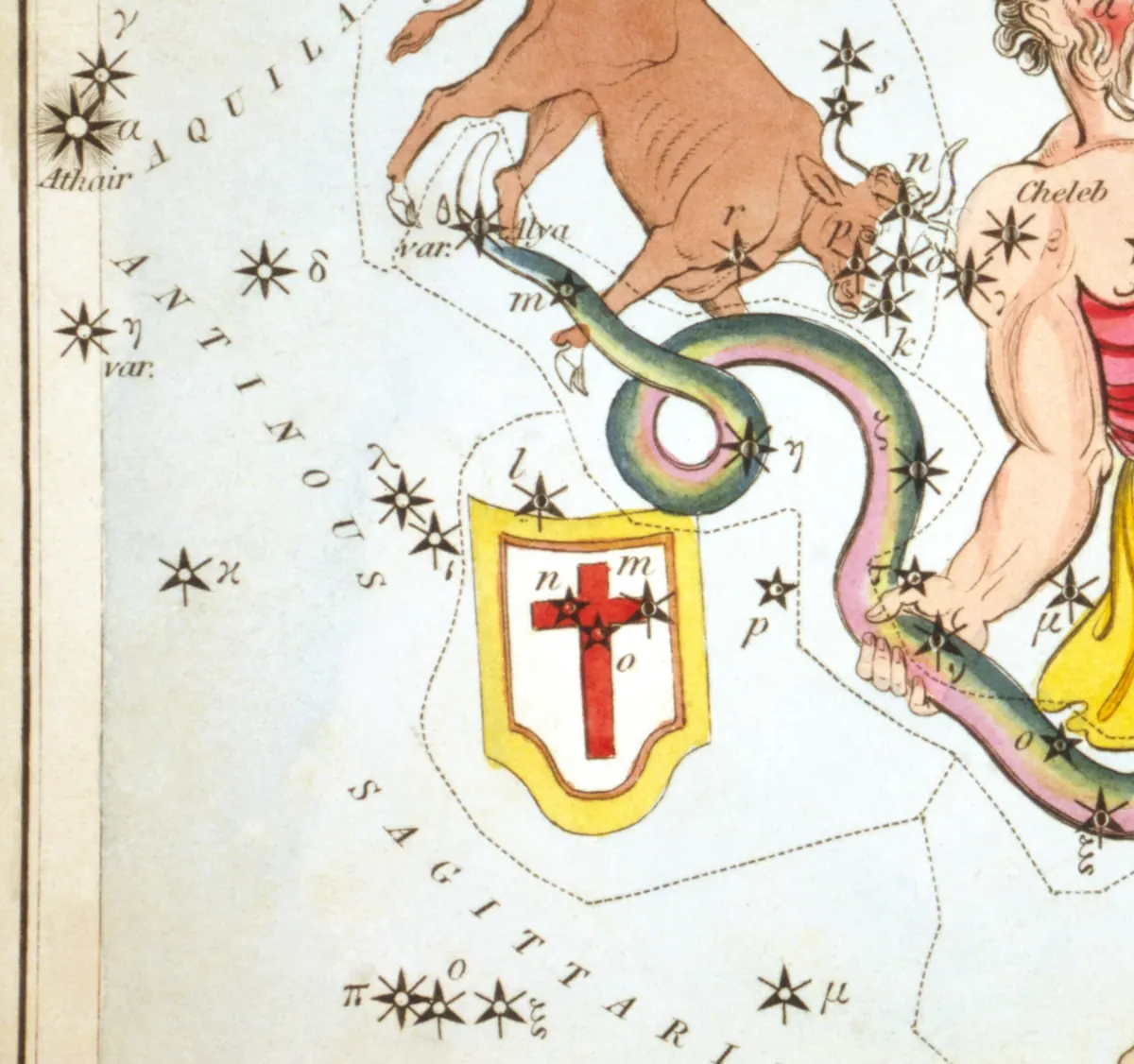 Scutum as drawn by Sidney Hall in Urania's Mirror, 1824.